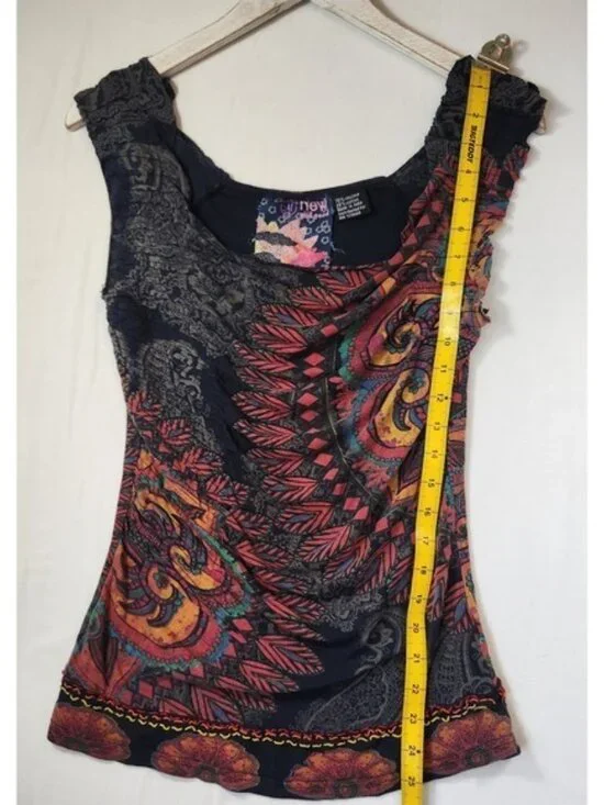 2000s vintage Desigual Womens Blue Paisley Mandala Sleeveless Knit M flaws - Picture 2 of 8